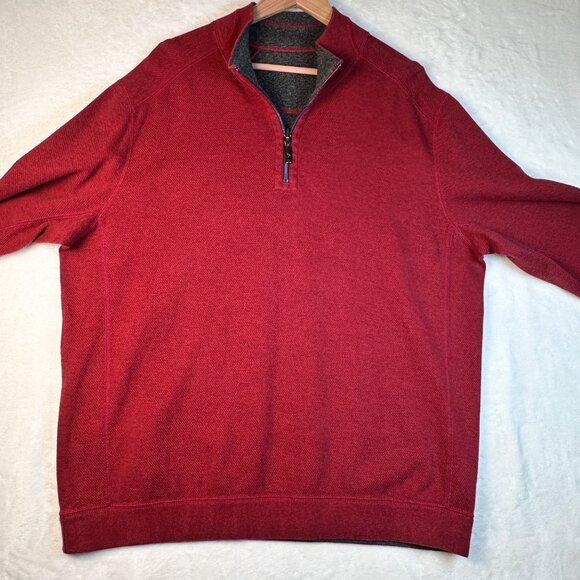 Tommy Bahama Mens Reversible 1/4 Zip Pullover Sweater XL Red Gray Coastal Casual - Picture 11 of 11